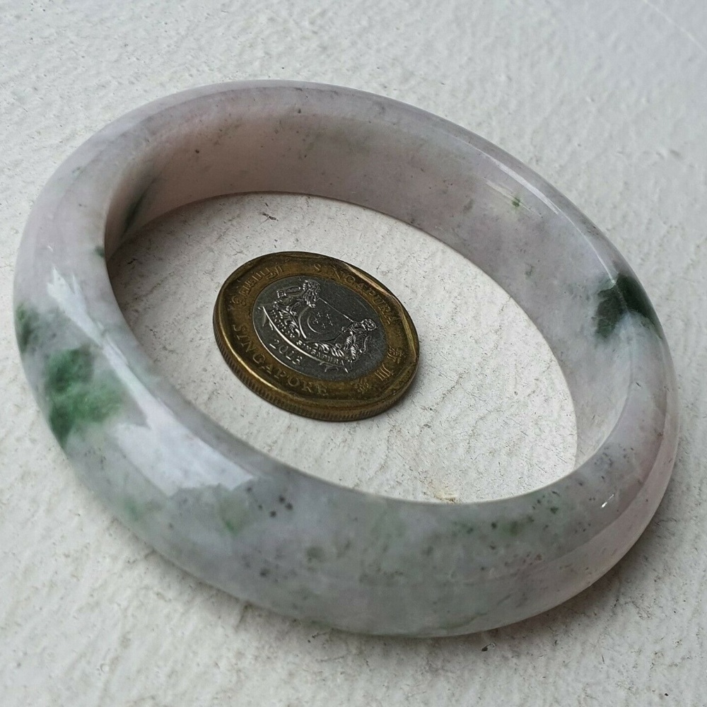 57mm Certified Type A Icy Jadeite Bangle Ice Pink Lavender Green Flower Jade